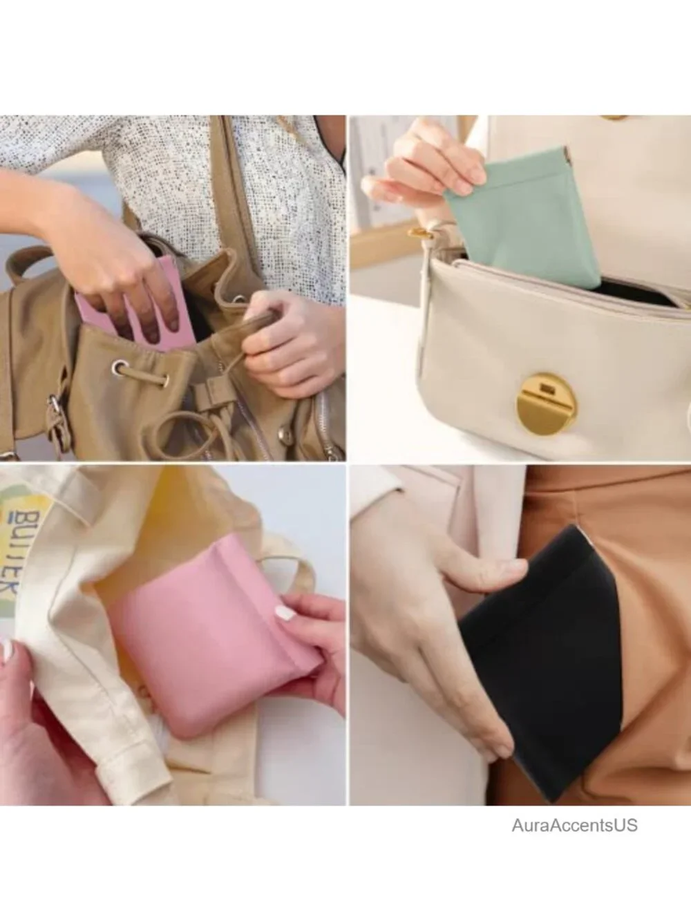 Set of 4 Mini Faux Leather Cosmetic Pouches Travel Makeup Bags Coin Purse